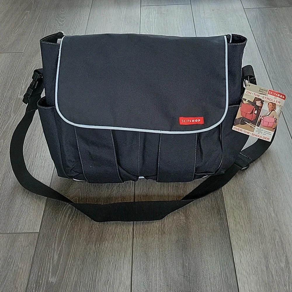 Skip Hop black with light blue dash Diaper bag